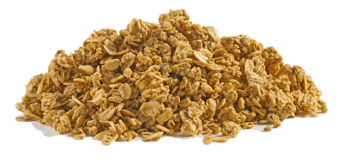 A pile of premium bulk granola isolated on a white background.